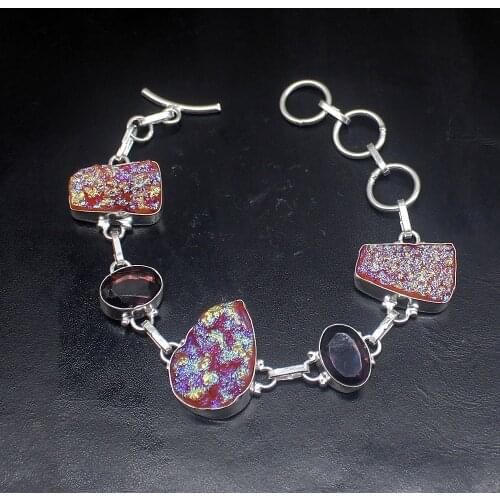 Gemstonefactory Jewelry Big Promotion Single Unique 925 Silver Titanium Amethyst Lady Women Charm Bracelet 21cm 20213250