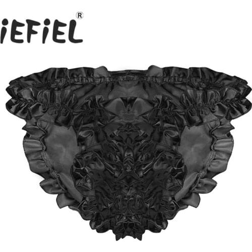 IEFiEL Summer Fashion Mens Lingerie Satin Ruffled Lined High Cut Sissy Knickers Bloomers Briefs Underwear Panties Jockstraps