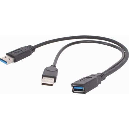 USB 3.0 Female to Dual USB Male Extra Power Data Y Extension Cable for 2.5" Mobile Hard Disk Black Color 30cm