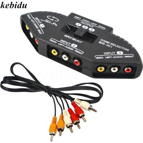 Kebidu NEW Black Selector 3 Ports Video Game Switch Cable AV RCA for XBOX for PS TV High Quality