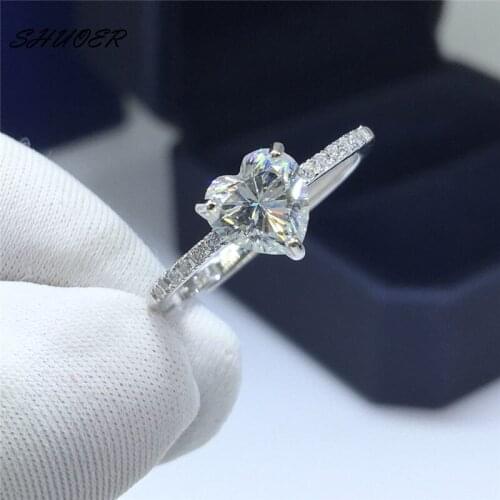 Classic 925 Sterling Silver 1 ct Pass Diamond Tester Brilliant Cut D Color Heart Moissanite Ring Forever Love Wedding Jewelry