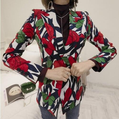 Korean new arrival cotton suit Slim thin casual full sleeve comfortable OL new fashion girls print color double-breasted suit