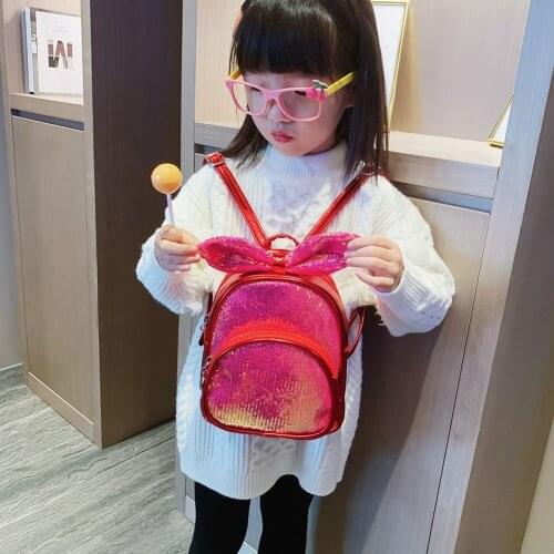 Hot Sale Kid Girl PU Leather School Bags Backpack Sequins Bowknot Design Children Travel Backpacks School Knapsack