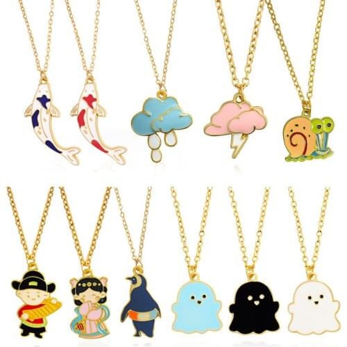Fashion alloy Pendant Necklace Fish snail penguin Lovely animal Necklace Ghost cloud Lightning rain Boys girls Cartoon Necklace
