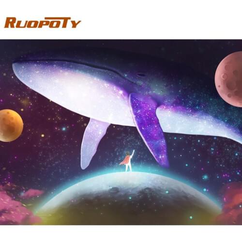 RUOPOTY Frame Diy Painting By Numbers Anime Whale Space Coloring By Numbers Handpainted Acrylic Canvas Paint By Numbers Diy Arts