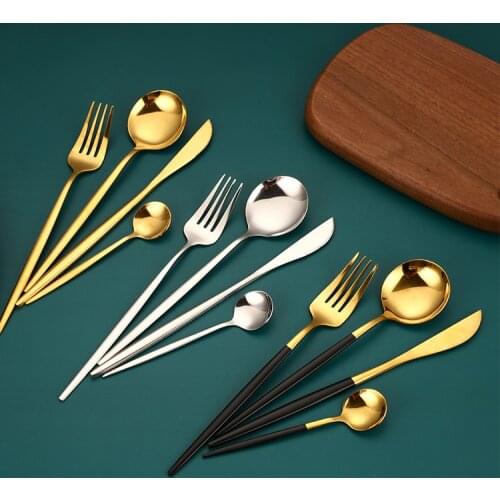 4Pcs/set Black Gold Cutlery Set 18/10 Stainless Steel Dinnerware Silverware Flatware Set Dinner Knife Fork Spoon Dropshipping