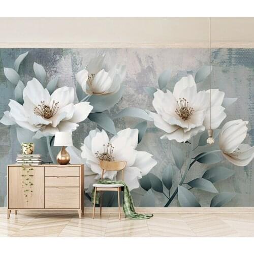 Wall Paper Retro Embossed 3d Wallpaper Flowers TV Background Waterproof Murals Decoration