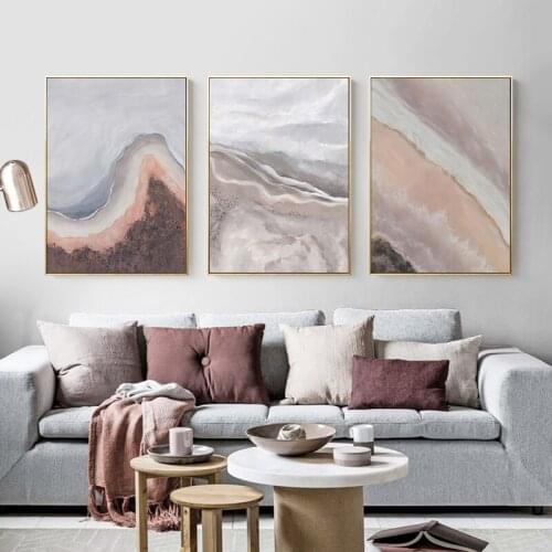Nordic Abstract Sea river beach Wall Art Canvas Painting pink Retro Poster Print Wall Picture for Living Room dinner room Decor