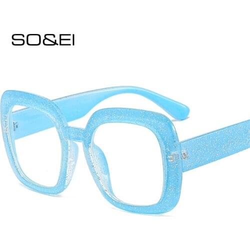 SO&EI Fashion Oversized Square Women Glasses Frame Retro Clear Lens Eyewear Men Glitter Blue Pink Green Eyeglasses Frame