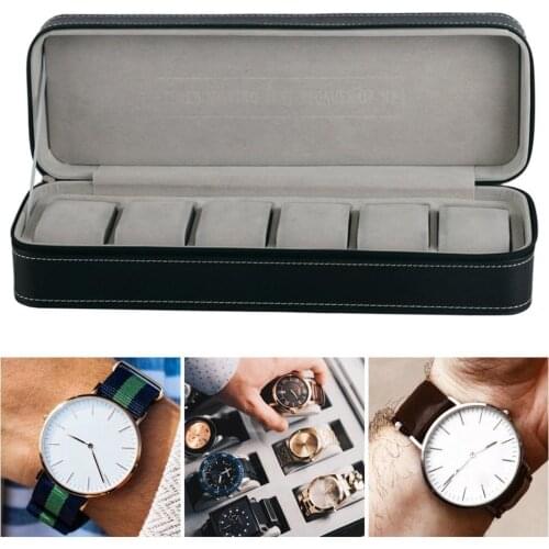 Jewelry organizer storage container desk organizer Six watch display boxes Black watch display with storage case