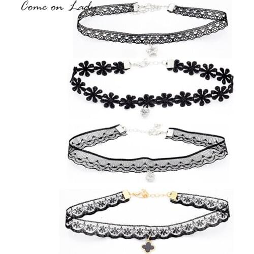 Black Lace Flower Choker Necklace for Women Pendant Necklaces Tattoo Boho Femme Collier Collar ras de cou colar bijoux CR051-56