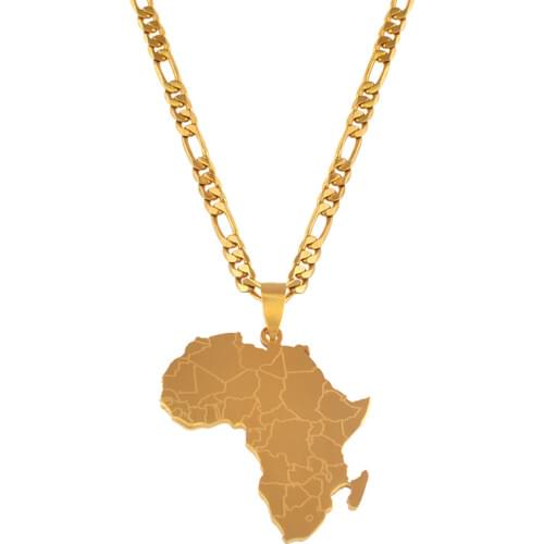 Gold Color Map of Africa Pendant Necklaces Hip-hop Style For Women Men Jewellery African Maps Jewelry Gifts #J0582