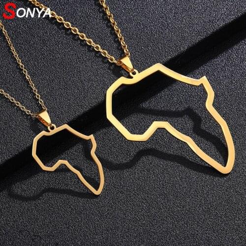 SONYA Stainless Steel Africa Map Necklace For Women Men Gold And Silver Color Pendant Engagement African Maps Jewelry