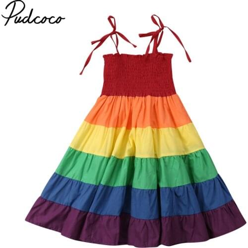 Pudcoco Newborn Kids Baby Girls Rainbow Princess Dresses Pageant Party Long Maxi Dress Summer Clothes