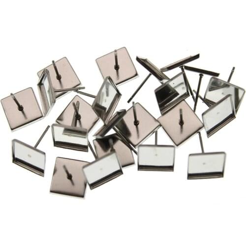 30pcs Never Fade Square Blank Stainless Steel Earring Studs Ear Blank Base fits 10mm Glass Cabochons DIY Jewelry Making