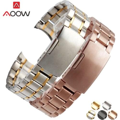 Stainless Steel Band Strap 18mm 20mm 22mm 24mm Seamless Welding Deployment Buckle Rose Gold Watchband Bracelet Watch Accessories