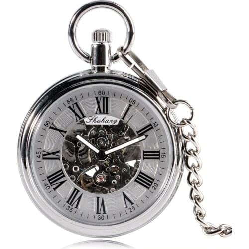 Luxury Pocket Automatic Mechanical Self Wind Pocket Watch Skeleton Gear Black Roman Numbers Open Face Fob Gift for Pocket Watch