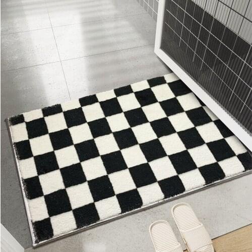 Checkerboar Non Slip Bathroom Mat Thickened Flocking Bathroom Rug Home Decoration Entrance Door Mat Bedroom Carpet Floor Mat
