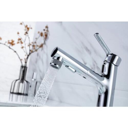 Bathroom Sink Faucets with Pull Out Sprayer, Single Handle Wash Basin Sink Faucet with Sprayer, 3 Water Flow Pull Out Faucet