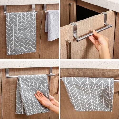 Bathroom Towel Holder Door Hanging Stainless Steel Towel Rack Bathroom Kitchen Cupboard Universal Shelf Wall Mounted Towel Bar