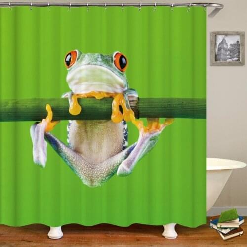 Green Frog Cute Shower Curtain Bathroom Funny Cartoon Waterproof Shower Curtain Polyester Bathroom Shower Screen with 12 Hooks