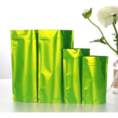 100Pcs Green Aluminum Foil Stand Up Mylar Packaging Bags Resealable Packing Pouch Various Sizes Ziper Lock Food Storage Bag