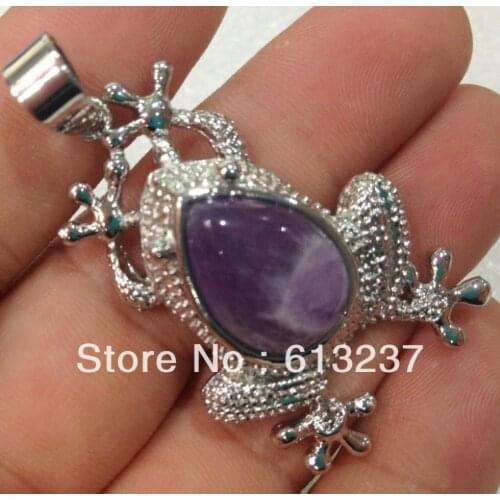 Natural stone purple chalcedony jades frog Pendant fit for women diy long chain jewelry accessories findings MY5217