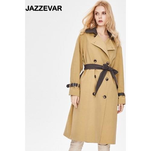JAZZEVAR Womens windbreaker spring 2021 contrast stitching double-breasted waist Hepburn windbreaker