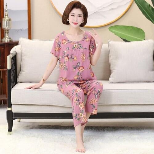 Conjuntos De Mujer New Plus Size Womens Pajama Sets Short Sleeve Print Loungewear Pijamas Cotton Linen Pyjamas Suit XL-4XL