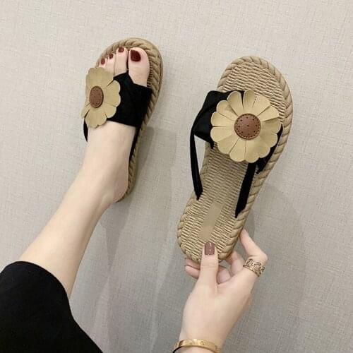 Women Flats Slippers Summer Casual Flip Flops Flowers Woman Flat Shoes Plus Size Comfortable Female Beach Sandals