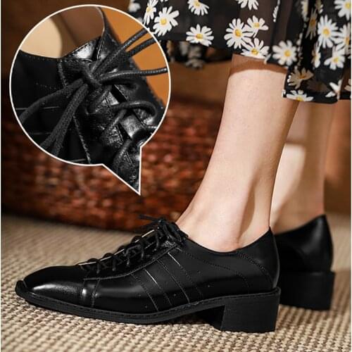 GUIDIBASICWomens Shoes Deep Mouth Square Toe British Style Square Shoes Ladies Fashion Thick Heel 2021D45-Ruigelila-M304