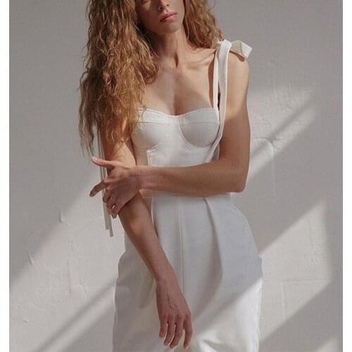 2021 Summer Womens Tank Dresses Party Split Solid Backless Sexy Ladies Mid Calf Dress 70% Cotton Bandage Bow Tie Party Elegant