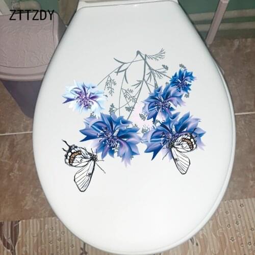 ZTTZDY 23.7×23CM Blue Floral Butterfly Bedroom Wall Decoration Modern Art Toilet WC Stickers T2-1275