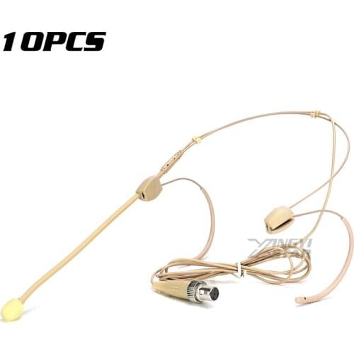 10Pcs Mini XLR 4 Pin Lock Dual Earhook Headset Microphone Headworn Mic For MIPRO Wireless Bodypack Transmitter ACT-2414 ACT-28T