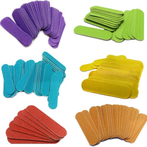 100pcs Mini Nail Files Artificial Nail Sandpaper Disposable Cuticle Remover Buffers Slim Crescent Grit Callus Nail Art Tools