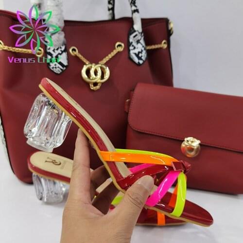 2021 African Fashion Italian Design New Arrival Light Decoration Style Elegant Party Ladies Shoes and Bag Set in Wine Color
