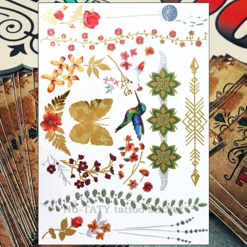 Nu-TATY 24 style Temporary Tattoo Body Art, Eyes Lips Golden Designs, Flash Tattoo Sticker Waterproof 21*15cm