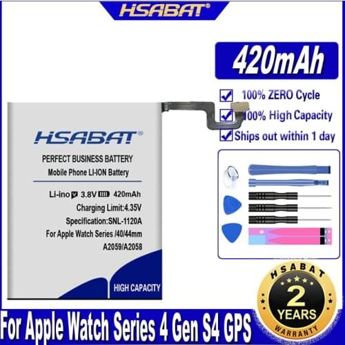 HSABAT 380mAh 350mAh A2058 A2059 Battery for Apple Watch Series 4 Gen S4 GPS 40mm 44mm Batteries