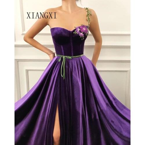 Velvet Grape Evening Dress 2020 Sweetheart A-Line Split Sexy Long Evening Dresses Formal Gowns Prom Dresses Vestido De Festa