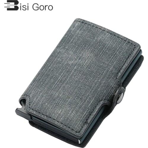 BISI GORO 2021 New Colorful Credit Card Holder RFID Blocking Slim ID Holders PU Single Aluminum Box Business Hasp Card Wallets