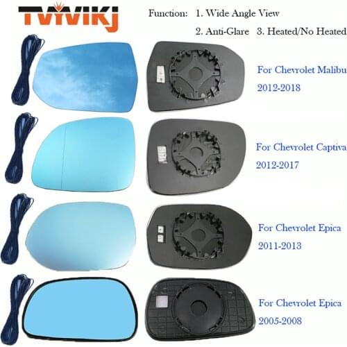 TVYVIKJ Side Rearview Mirror Blue Glass Lens For Chevrolet Malibu Captiva Epica 2013-2018 Chevy Wide Angle View anti glare Wing