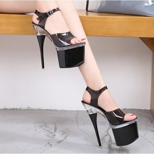 Women Sandals Shoes Steel Tube Dancing Striptease Walking Show Sandals Model high-heeled 18CM Sandals Transparent Wedding Shoe
