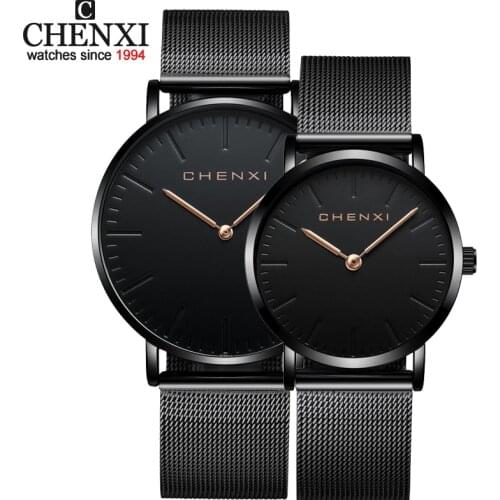 CHENXI Brand Fashion Lovers Wristwatches Women Dress Watches Women Quartz-Watch Men Casual Mesh Strap Ultra Thin Clock Watches
