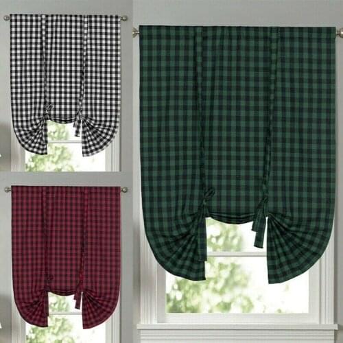 1 Piece Buffalo Check Plaid Gingham Custom Fit Farmhouse Window Curtain Tie Up Shades - 3 Colors