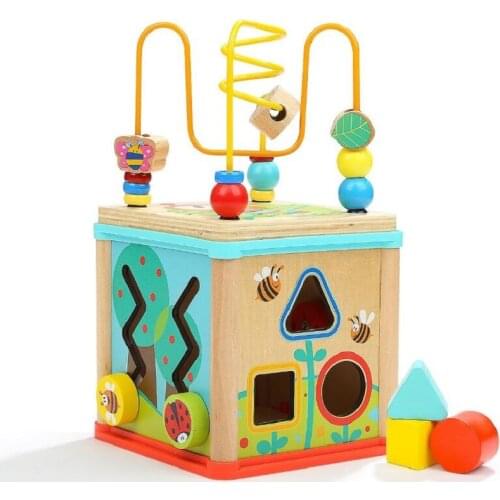 Baby educational toys 5 in 1 Wooden Activity Cube Bead Maze Multi-purpose Educational Toy for Kids (5 in 1)