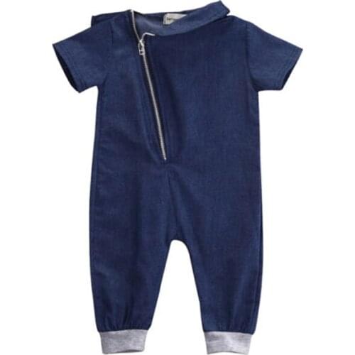 2018 0-24M Fashion Casual Summer Clothes Newborn Infant Baby Boys Denim Short Sleeve Zipper Blue Romper Jumpsuit Playsuit
