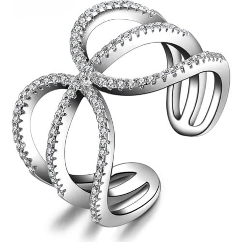 Elegant Hollow Design Wedding 925 Sterling Silver Fashion Jewelry Engagement Rings White Crystal Cubic Zircon Ring