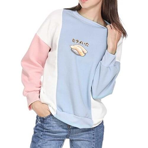 Japanese Hoodie Aesthetic Color Block Women Y2k Sweatshirt Oversized Crewneck Pink Kawaii Clothes Streetwear Pullover Women