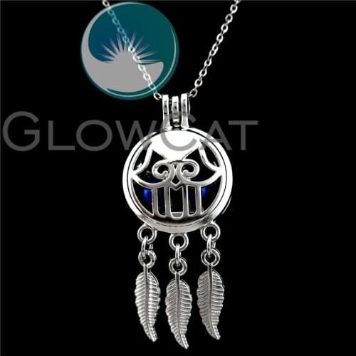 K765 Dream Catcher Hamsa Hand Beads Cage Essential Oil Diffuser Aroma Stone Pearl Cage Locket Necklace Women Girl Friend Gift