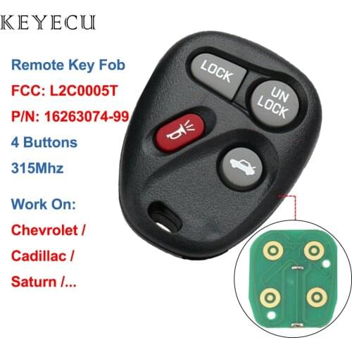Keyecu L2C0005T Keyless Entry Remote Car key 4 Buttons 315Mhz for Chevrolet for Pontiac for Saturn for Cadillac GM#: 16263074-99